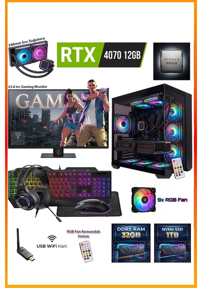 Comloji CMLJ60 R9-9900X 32 GB 1 TB SSD RTX4070 23.8" Free Dos Masaüstü Oyuncu Bilgisayarı