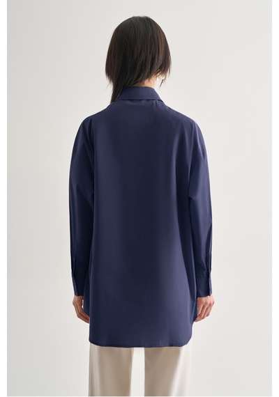 Mizalle Premium Saf Pamuk İndigo Mavi Oversize Gömlek Indigo