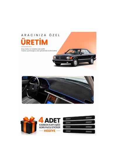 Mercedes W126-c126 1979-1991 Uyumlu Torpido Koruma Örtüsü Oto Kılıfı - Siyah Mavi