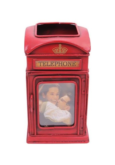 Dekoratif Metal Londra Telefon Kulübesi Kalemlik Ve Çerçeveli Çok Renkli