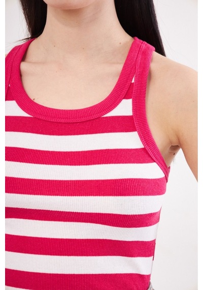 Mea Capio Kadın Çizgili Fitilli T-shirt Halter Yaka Örme Atlet Pembe - Pembe