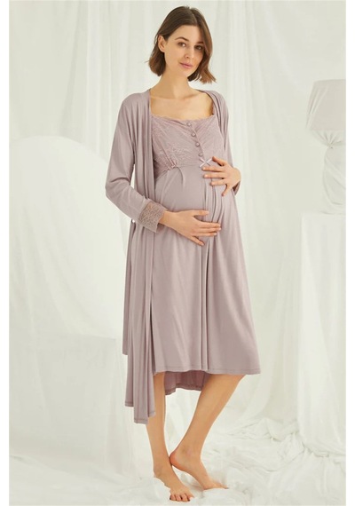 Monamise 18438440 Kadın Vizon Hamile Lohusa Seti Sabahlık Gecelik Pijama Takım