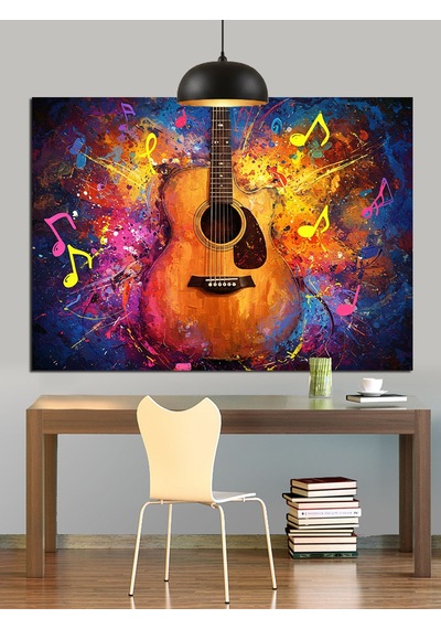 Gitar Müzik Soyut Sanat Dekoratif Kanvas - Mdf Ahşap Tablo