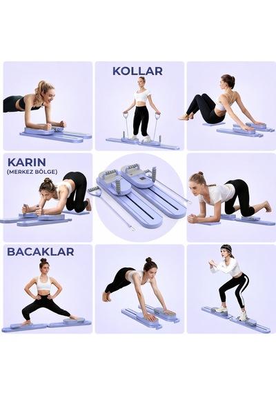 Fonksiyonlu Hareketli Pilates & Mekik Tahtası - Raylı Sistemli Tüm Vücut Kondisyon İstasyonu Mor