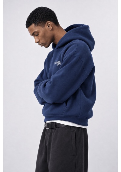 Respire Erkek Carpet Patch Detaylı Oversize Hoodie Lacivert