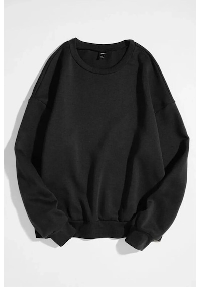 Hırsch Unisex Siyah Oversize Düz Bisiklet Yaka Sweatshirt SIYAH
