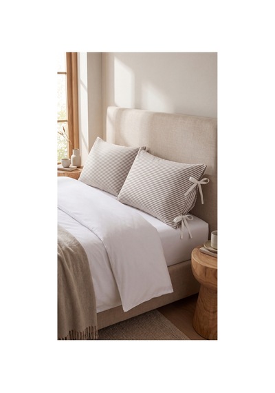 2'li Pamuklu Kumaş Çizgili Bağcıklıyastık Kılıfı 50x70 Cm Kahverengi - 905317691 Kahverengi