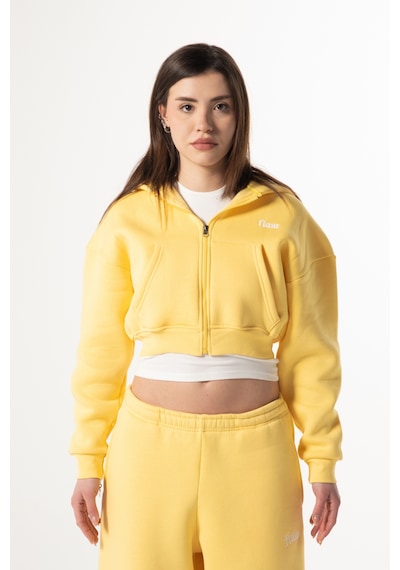 Flaw Nakışlı Zip Crop-28836 Sarı
