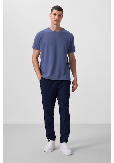 Tommylife Koyu Mavi Yüzeyi Dokulu Rahat Form Basic Erkek T-shirt - 88436 Koyu Mavi