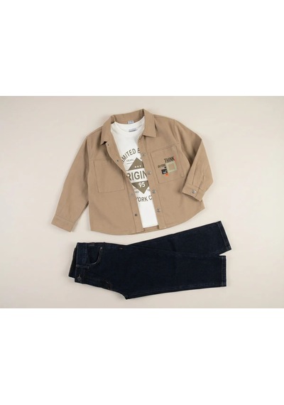 Mutlu Bebe %100 Pamuk Bayramlık Erkek Çocuk Kombin Bej Ceket, Baskılı Sweatshirt Ve Kot Pantolon 3 Lü Takım Bej Mutlu Bebe %100 Pamuk Bayramlık Erkek Çocuk Kombin Bej Ceket, Baskılı Sweatshirt Ve Kot Pantolon 3 Lü Takım Bej