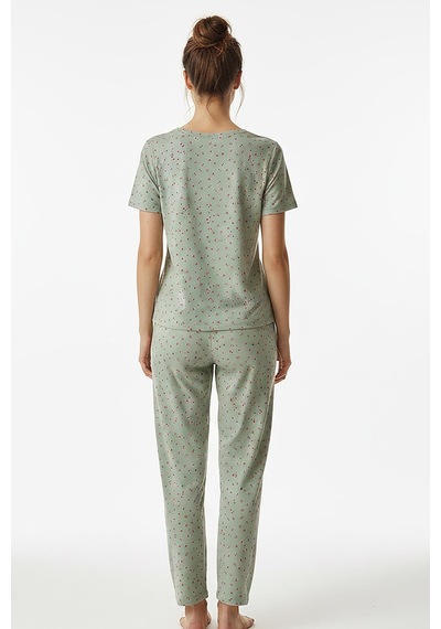 Kompedan Kadın Bisiklet Yaka Yumuşak Dokulu Çiçek Desenli Kısa Kol Pijama Takım Mint 70132-142