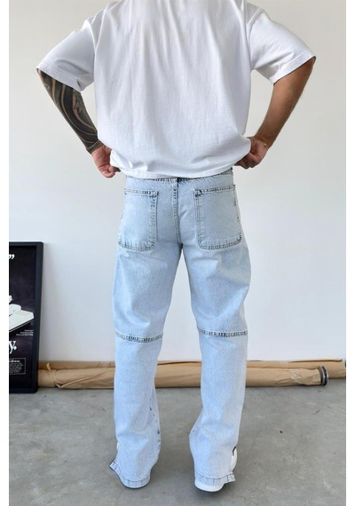 Buz Mavi Tasarım Paça Fermuar Detay Baggy Pantolon Buz Mavi Tasarım Paça Fermuar Detay Baggy Pantolon