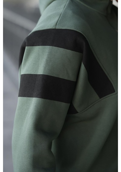 Madmext Haki Fermuarlı Yaka Kapüşonlu Erkek Sweatshirt E7161 Haki