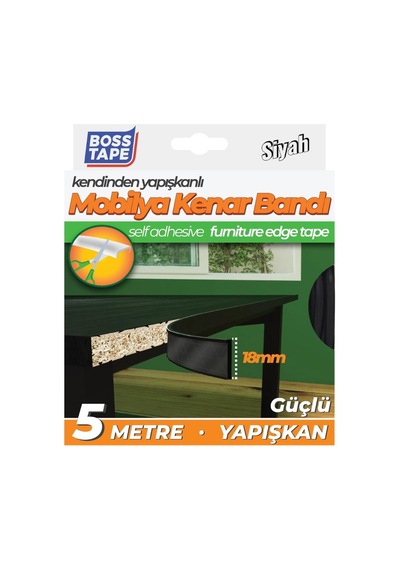 Mobilya Kenar Bandı Kendinden Yapışkanlı 18 Mm 5 Metre Siyah