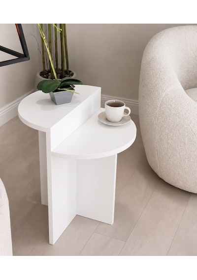 Ganihome Luna Oval Hatlı Yan Sehpa Ahşap
