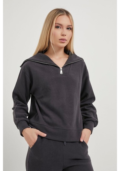Armalife 26113 Yakası Fermuarlı Selanik Kadın Sweat Füme