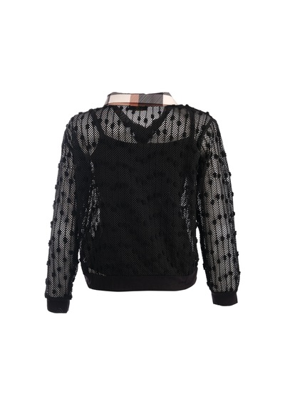 Vedi Oversize Uzun Kol Minimalist File Detaylı Kadın Bluz Siyah