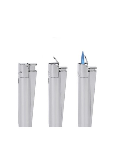 Clipper Özel Kutusunda Rüzgardan Etkilenmez Jet Alev Metal Çakmak - Parlak Gümüş Renk