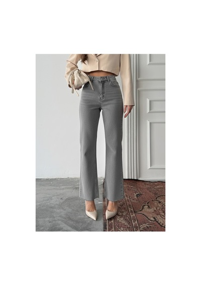 Blue Marlın Yüksek Bel Tam Kalıp Paça Kesik Boru Paça Jeans Kar Siyah