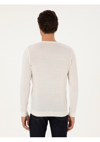 Cacharel Beyaz Slim Fit %100 Yün Bisiklet Yaka Triko Kazak