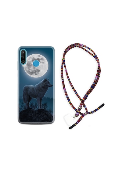 Huawei P30 Lite Kılıf Rasta Boyun Askılı Moon Wolf 1820