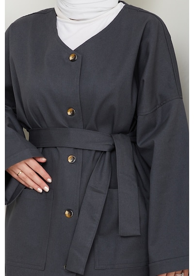 Bestenur Kemerli Ceket Pantolon Gabardin Takım 1557 - Antrasit Antrasit