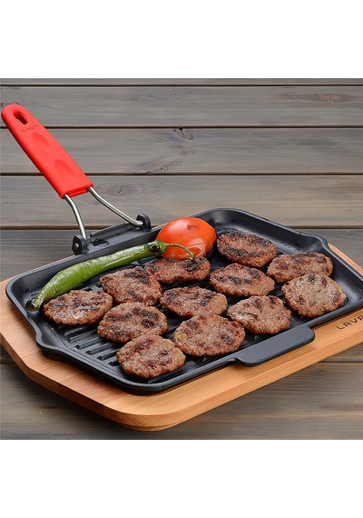 Lava Izgara Tava 21X30 Cm Tel Saplı Silikon Tutamaklı Kırmızı LV