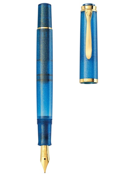 Pelikan M200 Golden Lapis Dolma Kalem Mürekkep Set- M Uç Mavi