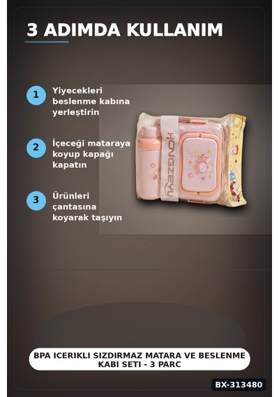 Bpa Icerikli Sızdırmaz Matara Ve Beslenme Kabi Seti - 3 Parca, Cocuk Okul Cantasi Hediyesi Bx-313480 Diğer