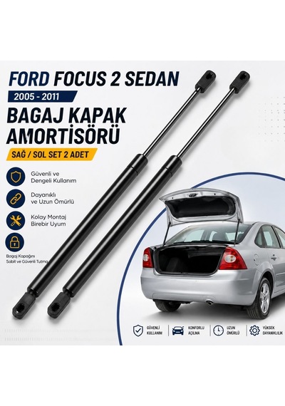Ford Focus 2 Sedan 2005-2011 Bagaj Amortisörü Sağ Sol Set 2 Adet Dengeli Ve Güvenli Açılma Siyah