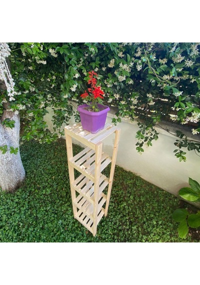 Ahşap Izgaralı 5 Raflı Banyo Rafı / Düzenleyici Bej