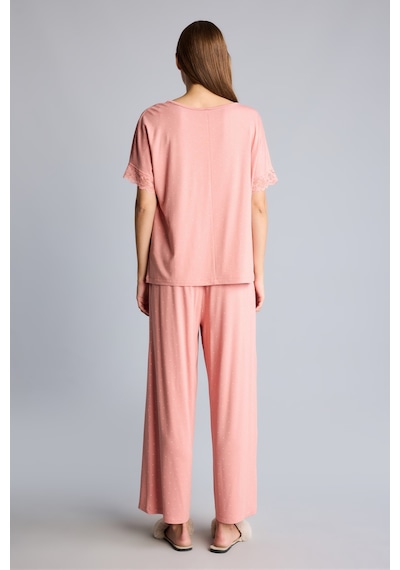 Defacto Regular Fit Kısa Kollu Dantel Detaylı Üst Geniş Paça Alt 2li Pijama Takımı I5544ax26aubr478 Bordo-br478