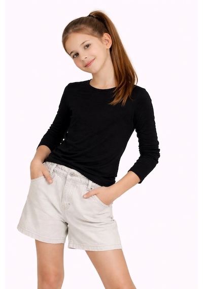Kız Çocuk Basic Uzun Kollu Tişört Okul Günlük Rahat T-shirt - Siyah Çok Renkli Kız Çocuk Basic Uzun Kollu Tişört Okul Günlük Rahat T-shirt - Siyah Çok Renkli