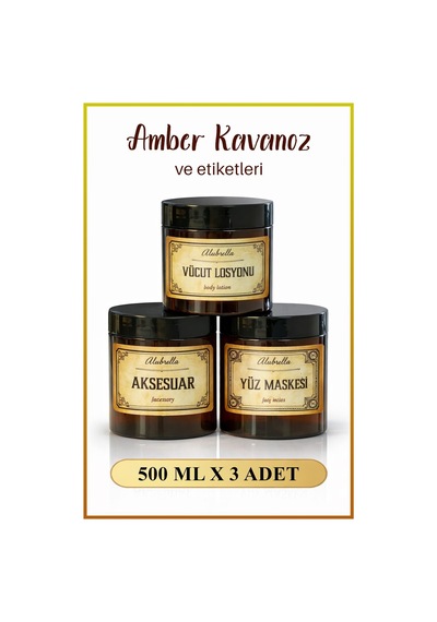 3'lü Amber Kavanoz Ve Kozmetik Temalı Etiketleri
