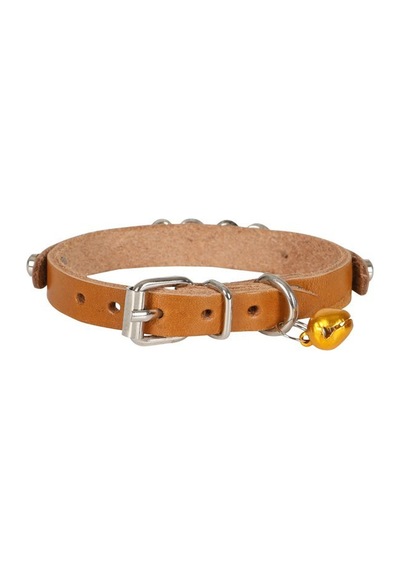 Cattie İsimlikli Deri Kedi Boyun Tasması M 1 x 21 - 25 CM Camel