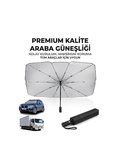 Premium Katlanabilir Araç Ön Cam Güneşliği Şemsiye Tipi Oto Güneşlik, Uv Korumalı Isı Yalıtımlı Ön Cam Gölgelik
