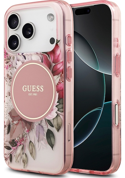 Apple Uyumlu iPhone 17 Pro Kılıf Guess Lisanslı M-safe Özellikli Flower Tonal Circle Kapak Pembe Pembe