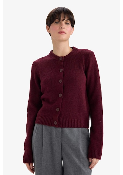 Defacto Regular Fit Bisiklet Yaka Basic Düz Düğmeli Soft Touch Yumuşak Triko Hırka E3654ax25wnbr467 Bordo