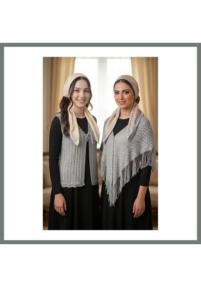 Bezos Gelin Yeleği Ve Gelin Şalı, Kristal Simli Çeyizlik Yelek Ve Şal Mmbz Gri