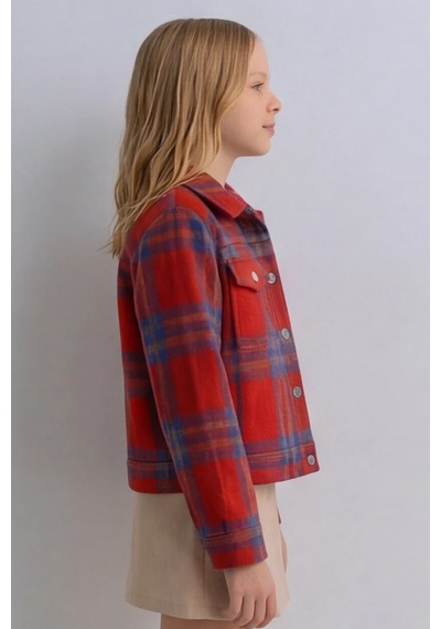 Esila Kids Kız Çocuk Kaşe Ceket Ekose Oduncu Gömlek Bordo