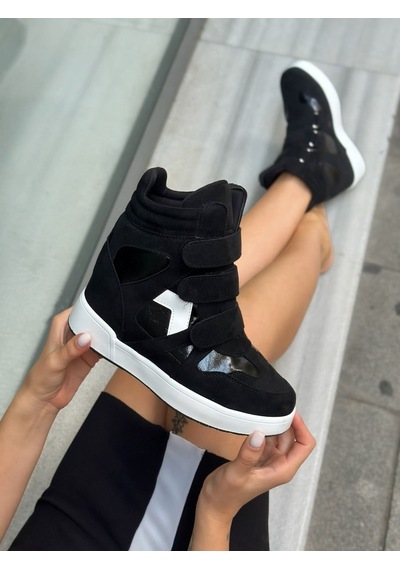 Erva'nın Butiği Siyah Süet İsabe Gizli Topuk Dolgu Topuk 7 Cm Boy Uzatan Sneakers-6446