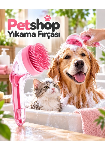 Lexroo Şampuan Hazneli Silikon Pet Yıkama Fırçası Kedi Ve Köpekle