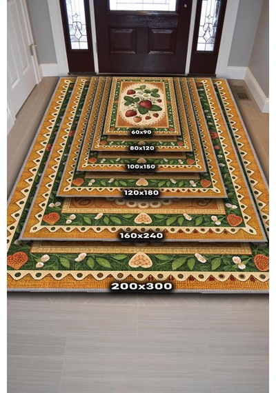 Homshtag Art Deco Çilek Desenli Halı Bitki Temalı Çok Renkli Modern Çilek Desenli Dijital Baskı Halı Çok Renkli