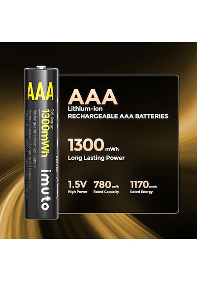 Imuto 1300mwh Aaa Şarj Edilebilir Lityum Pil 4 Lü Paket