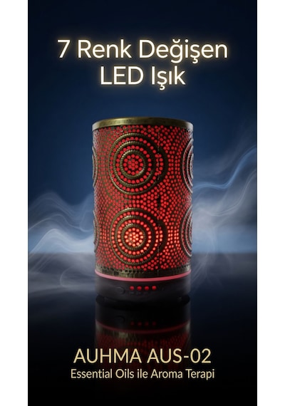 Auhma Humidifier Zaman Ayarlayıcılı 7 Farklı Led Işıklı Buharlı Hava Temizleyici Altın