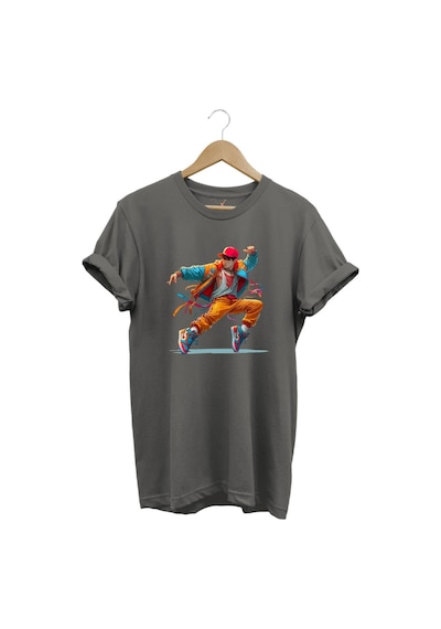 Dancing Boy Dans Eden Çocuk Tasarım Baskılı %100 Pamuk Regular Fit Gri T-shirt Gri