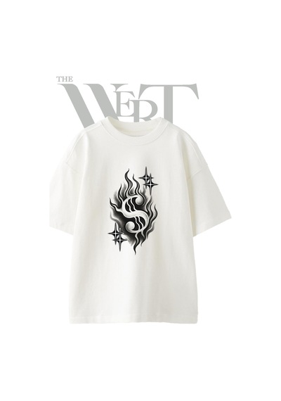 Thewert Flame Dollar Star Tasarım Baskılı Ünisex Beyaz Oversize T-shirt