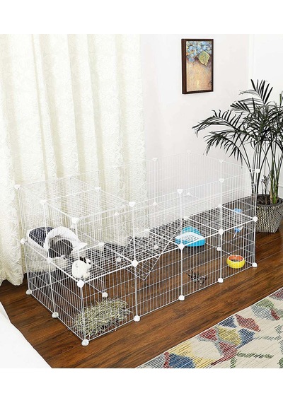 Hodbehod 36 Panel Beyaz Evcil Küçük Hayvan Kedi Köpek Kuş Evi Kafesi