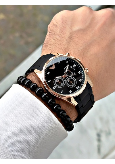 Premium Tasarım Silikon Kordon Exclusive Serisi Metal Kasa Erkek Kol Saati-bileklik Hediyeli Metalik