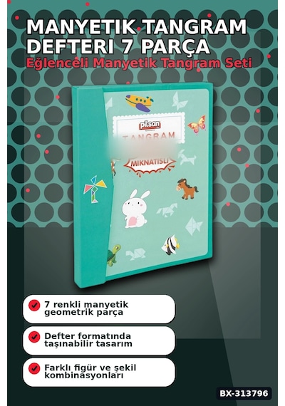 Manyetik Tangram Defteri 7 Ahşap Parça Mıknatıslı - 3+ Yaş Eğitici Zeka Oyunu Bx-313796